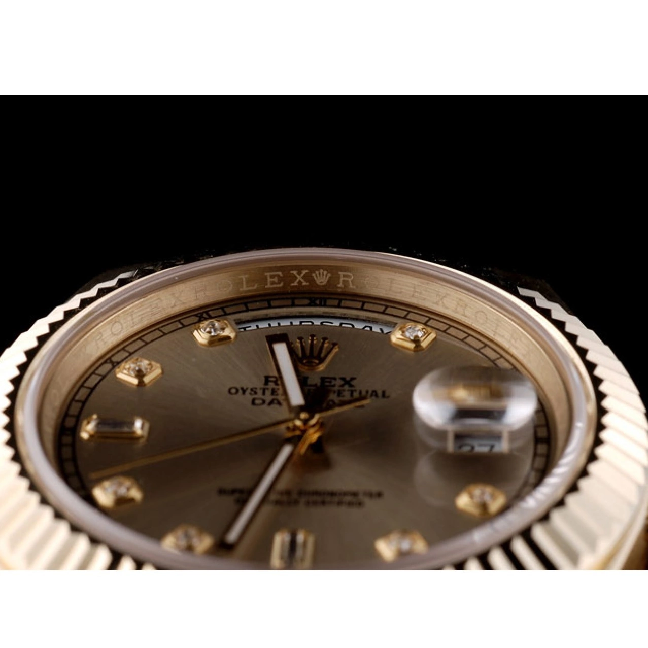 Rolex aaa copy DayDate Rolex Bezel 41997 Stainless Dial Swiss Gold Ribbed Steel Gold 0527
